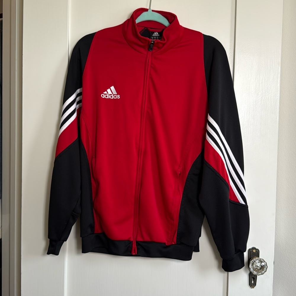 Adidas Red Black 3-Stripe Full-Zip Track Jacket Men’s Medium